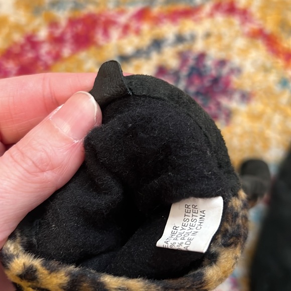 Faux leaopard print fur and genuine leather gloves - Picture 4 of 7